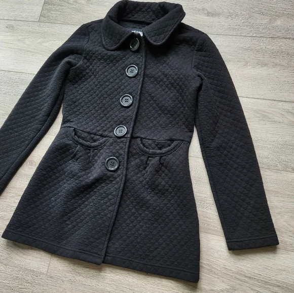 Sugarfly Black Quilted Coat Button Womens Small Fall Jacket Cotton - Picture 4 of 11